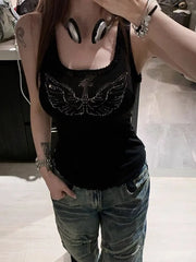 Lunivop New Mesh Patchwork Tank Top Summer Sleeveless Tops Mujer Y2k E-Girl Slim Fit Diamond White Vest for Women