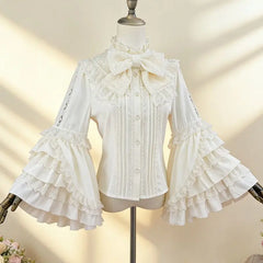 Lunivop Gothic Vintage Ruffles Long Sleeve Blouses Y2k Aesthetic Retro Tops Blusas Bow Design Elegant Lolita Shirts Women Female