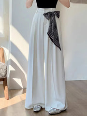 Lunivop Chic Lace Up Suit Wide Leg Pant Women Elegant Loose High Waist Bow Trousers Korean Fashion Female Casual Sweet Pants New