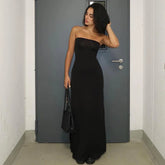 Lunivop Elegant Solid Slim Strapless Slit Elegant Womne'S Dresses Evening Party Club Winter Sexy Y2K Casual Clothing