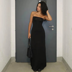 Lunivop Elegant Solid Slim Strapless Slit Elegant Womne'S Dresses Evening Party Club Winter Sexy Y2K Casual Clothing
