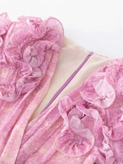 Lunivop Printing 3D Flowers Women's Dresses V Neck Long Sleeve High Waist Loose Elegant Dress Female Autumn 2025 New