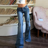 Lunivop Y2K Vintage Flare Jeans for Women Sexy Low Rise Slim Fit Stretch Washed Denim Pants Harajuku Streetwear Wide Leg Jean Trousers