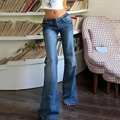 Lunivop Y2K Vintage Flare Jeans for Women Sexy Low Rise Slim Fit Stretch Washed Denim Pants Harajuku Streetwear Wide Leg Jean Trousers