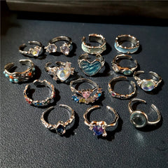 Lunivop Kpop Vintage Gothic Cute Irregular Star Heart Flower Crystal Geometric Ring For Women Girl Y2K EMO 2000s Aesthetic Jewelry Gift
