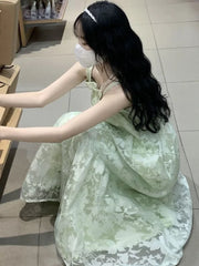 Lunivop Chic Fashion Women Sweet Green Gauze Camisole Dresses Summer Casual All Match Preppy Style A-Line
