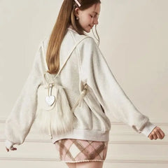 Lunivop Fairycore Aesthetic White Backpack Women Versatile Portable Plush Y2k Mochila College Studen Harajuku Mini Backpack