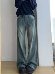 Lunivop Women Streetwear Striped Jeans Vintage High Waist Design Y2K Denim Pant Casual American Hip Hop Harajuku Wide Leg Trousers Fall