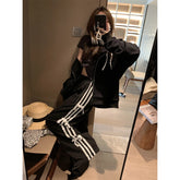 Lunivop Vintage Striped Black Sports Pants Women Baggy Patchwork Lace Wide Leg Jogging Trousers Bow Korean Casual Sweatpants