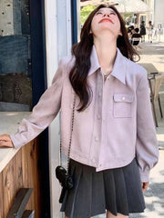 Lunivop Purple Sweet Faux Suede Jacket Women Casual Vintage Korean Long Sleeve Coat Fall Winter Preppy Style Retro All Match Tops