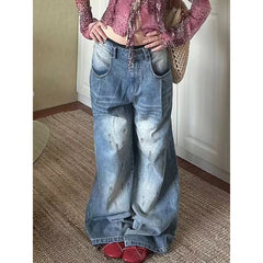 Lunivop Y2K Light Blue Baggy Japanese 2000s Denim Trouser Female Street Retro High Waist Trashy Jeans Women Washed Vintage Casual Pants