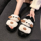 Lunivop Women Fur Warm Winter Furry Fur Shoes Fluffy Plush Slippers Fashion Cute Dog Home Shoes Bedroom Slippers Ladies Non-slip Slides