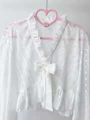 Lunivop Lolita Sweet Sun Proof Shirt Women Cute Bow Lantern Sleeve Cropped Blouse Japan Kawaii Casual Elegant Jk Open Stitch Tops