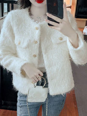 Lunivop Sweet Tassel Slim Tweed Jacket Women Fashion Long Sleeve Korean O Neck Short Coat Chic Elegant Fall Small Fragrance Tops