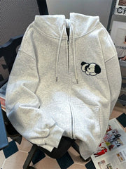 Lunivop Cute Dog Cartoon Gray Hoodies Women Loose Long Sleeve Kawaii Sweatshirts Casual Vintage Preppy Style Fall Female Pockets Tops