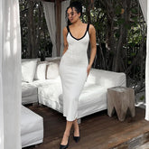 Lunivop Simple Block Color Spaghetti Strap Bodycon Slit Long Women'S Dresses Summer Elegant Y2K Streetwear 2024 Casual Clothing