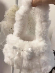 Lunivop Fairycore White Shoulder Bags Purse Women Sweet Cute Autumn Winter Bow Tote Bag Ladies Harajuku Y2k Handbag Aesthetic