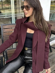 Lunivop Woolen Suit Collar Coats With Scarf Women Elegant Solid Single Breasted Coat Female Autumn Winter Chic High Street Outwear Tops