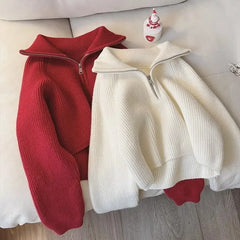 Lunivop Half Zip Collar Sweater Women Pullovers Soft Knitted Long Sleeve Short Jumper Fall Winter Teen-girl Korean Fashion Outfit