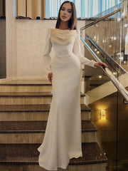 Lunivop O Neck Long Sleeve Sexy Maxi Dress For Women Fashion Elegant Solid Ruched High Waist Bodycon Long Dress Clubwear