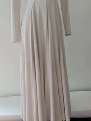 Lunivop Women's Elegant Stretch Knit Dresses O Neck Long Sleeve Sliming Pleated Hem Maxi Dress 2025 Autumn New Clothing