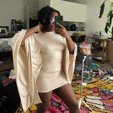 Lunivop Elegant Bodycon Mini Dress Fashion Autumn Women Solid O Neck Batwing Long Sleeve Slim Party Clubwear Casual Streetwear Vestidos