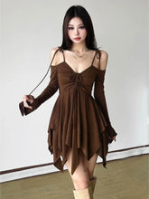 Lunivop Oversize Irregular Camisole Dresses Slim Waist Ruched Dress for Women 2025 Summer New Off Shoulder Long Sleeve vestidos mujer