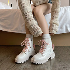 Lunivop Punk Chunky Platform Motorcycle Boots Women Fashion Bowknot Lace-up Thick Bottom Ankle Boots Woman Autumn Winter Gothic Shoes