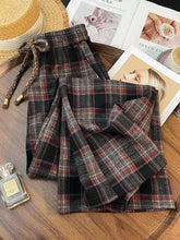 Lunivop Retro Streetwear Plaid Pants Women Lace Up Loose Hip Hop Straight Trousers High Waist Casual Vintage Harajuku Bf Wide Leg Pant