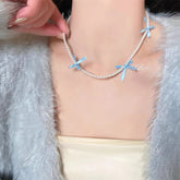 Lunivop Trendy Simple Solid Color Bow Pearl Necklace for Women Niche Design Imitation Pearl Clavicle Chain Sweet Elegant Party Jewelry