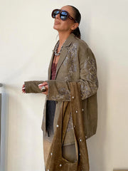 Lunivop Embroidery Lapel Single-Breasted Jackets Women Vintage Casual Long Sleeved Jacket For Woman Autumn Office Chic Outwear Tops