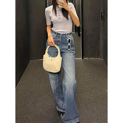 Lunivop Vintage High Waisted Loose Emo Jeans Women's Casual 2000s Pants Baggy Y2K Wide Leg Grunge Japanese Washed Blue Denim Trouser