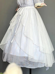 Lunivop Sweet Lolita Asymmetrical Sheer Mesh Cover Up Curtain OP JSK Skirt Women Japanese Kawaii Elegant Double Layered Party Skirts