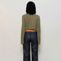 Lunivop Y2k Millenial Style Sexy V-Neck Design Sense Irregular Hollow Slim Leaky Umbilical T-Shirt Top Street Style Long Sleeve Top