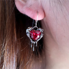 Lunivop Gothic Punk Irregular Red Crystal Heart Cross Pendant Earrings For Women Men Grunge EMO Aesthetic Rave Jewelry Y2K Accessories