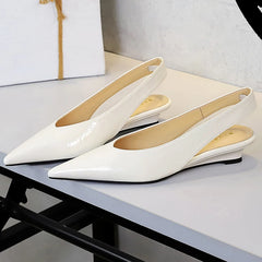 Lunivop Women New Glossy Leather Slingback Pumps Lady Vintage Brown 3cm High Heels Sandals Female Wedges Daily Office Casual Shoes