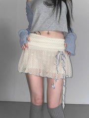 Lunivop Elegant Sweet Ruffle Mini Skirt Fairycore Sexy Dot Bow Pleated Short Skirts Korean Style Coquette Casual Layered Skirts