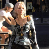 Lunivop Fake Two Piece T-shirt for Women Vintage Tie-dye Mesh Long Sleeve Tops Mujer Summer New Slim Fit Sun Protection Tees