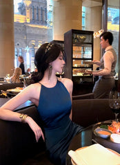 Lunivop French Halter Long Dresses for Women Summer Sleeveless Bodycon Mermaid Party Dress Fashion Slim Waist Vestidos Casual Robe