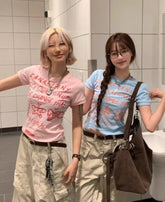 Lunivop Women T Shirts Letter Printed Short Sleeve Slim O Neck Sexy Vintage Y2k Tops Fashion Ladies Tops Casual Streetwear