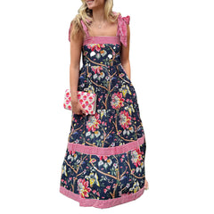Lunivop Lamuusaa Women Floral Dress y2k Clothes Summer Stripes Patchwork Sleeveless Tie-up A Line Long Dress 2000s Beach Party Dresses the dress black dress white dress