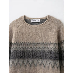Lunivop Women's Soft Knitted Pullover Women Fashion Long Sleeve Vintage Jacquard Sweater New Casual Loose Knitwear Tops 