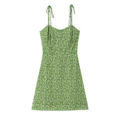 Lunivop Green Floral Print Sexy Sling Mini Dress Women Summer A-line Casual Holiday Robe