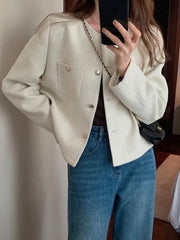 Lunivop Elegant Chic Tweed Jacket Women O Neck Slim Long Sleeve Fashion Short Coats Casual French Sweet Small Fragrance Outwear Lady New
