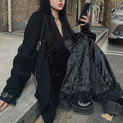 Lunivop Mall Goth High Waist Flared Pants Aesthetic Sexy Lace Patchwork Women's Pants Vintage Elegant Velvet Christmas Trousers