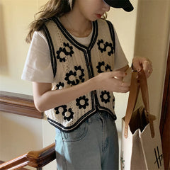 Lunivop Daisy Crochet Vest for Women Sleeveless Button Down Open-knit Sweater Top Summer Teen-girl Boho Vacation Outfit