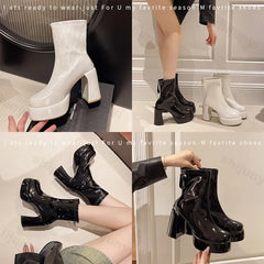 Lunivop Fashion Women Ankle Boots Soft Leather Platform Round Toe High Heels Woman Chunky Heel Short Boots Elegant Back Zipper Lady Boot