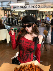 Lunivop Sexy Lace Bandage Patchwork Crop Tops Women Y2k Aesthetic Sloping Irregular T-shirt Harajuku Grunge Printing Clothes Streetwear