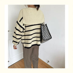 Lunivop Striped Sailor Collar Knit Sweater for Women Pullovers Cozy Jumper Fall Winter Teen-girl Preppy Outfit