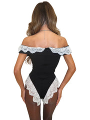 Lunivop Patchwork Sexy Off Shoulder Lace Women Bodysuit Backless High Waist Bodysuit Female Summer Slim Elegant Streetwear